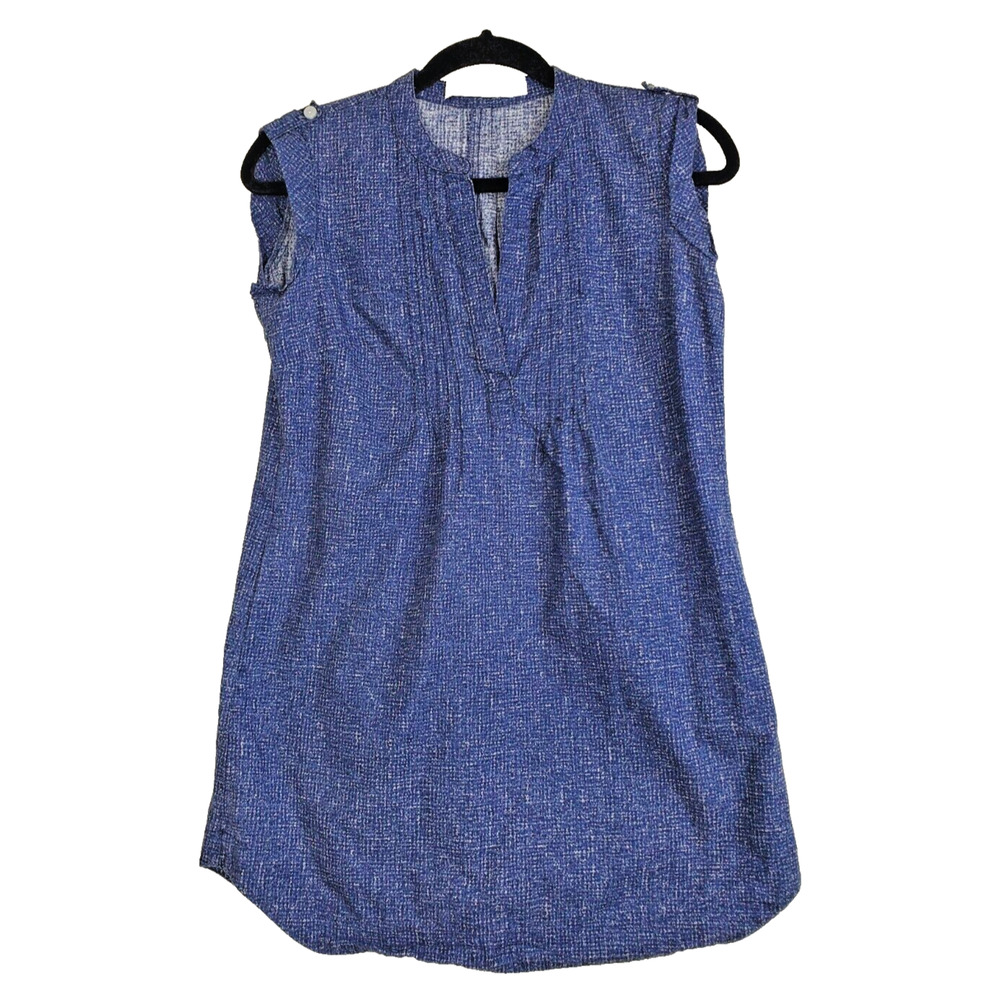 SUNHEE MOON‎ San Francisco Womens Top xs Boho Blue Tunic Cotton Pleated Art